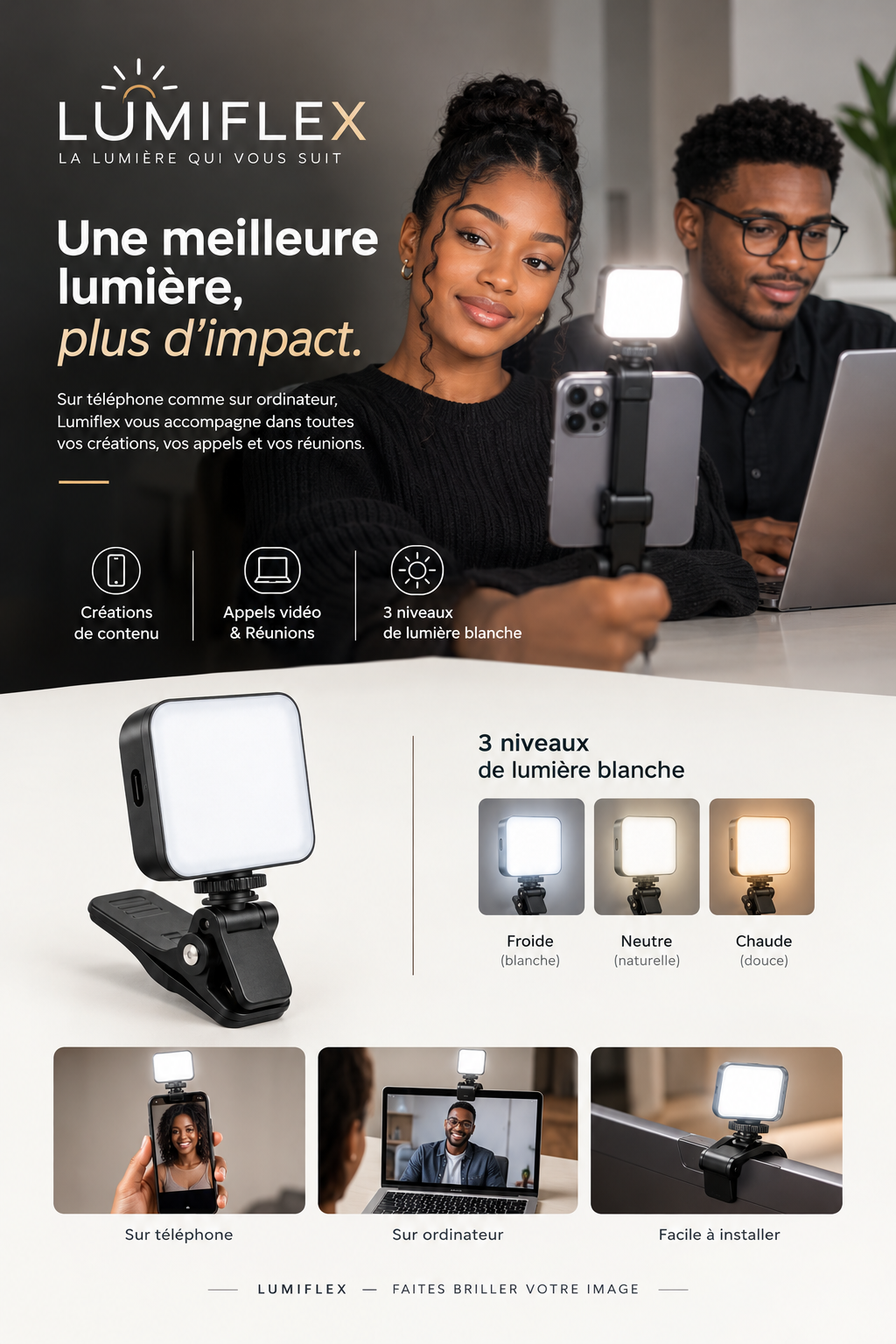LumiFlex - La lumière parfaite pour vos selfies et vidéos !